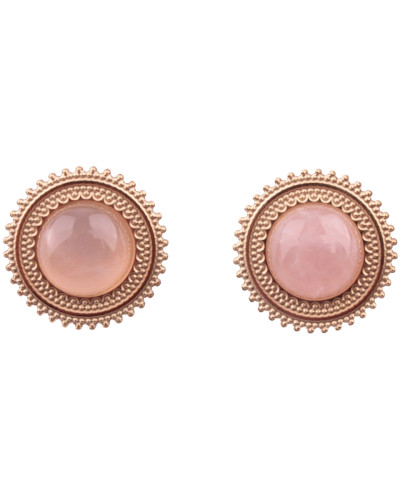 Boucles d'oreilles acier doré rond pierre quartz rose