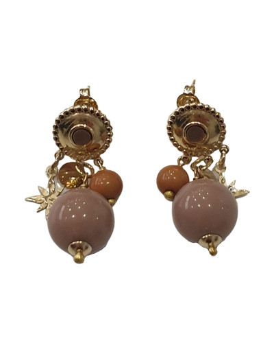 Boucles d'oreilles acier doré perles taupes