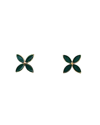 Boucles d'oreilles femme acier doré et feuille émail verte