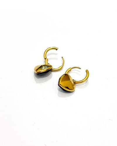 Boucles d'oreilles femme acier doré coeurs perles noires
