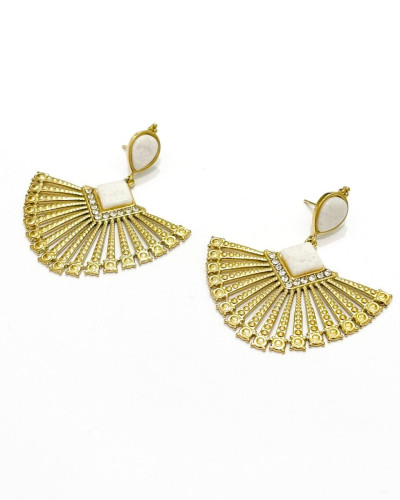 Boucles d'oreilles femme acier doré strass et nacre Germaine