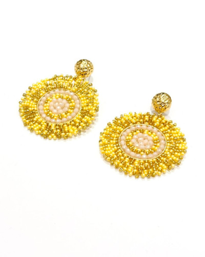 Boucles d'oreilles femme acier doré perles jaune et rose Gertrude