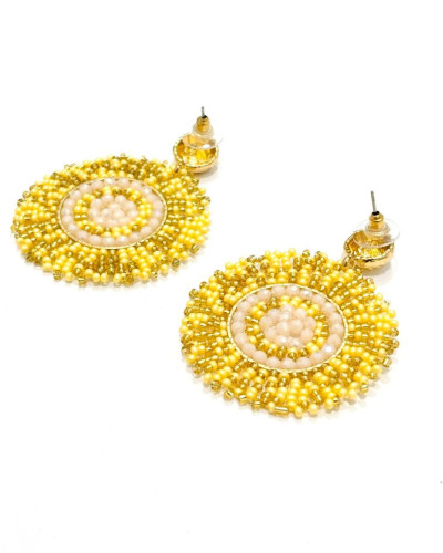 Boucles d'oreilles femme acier doré perles jaune et rose Gertrude