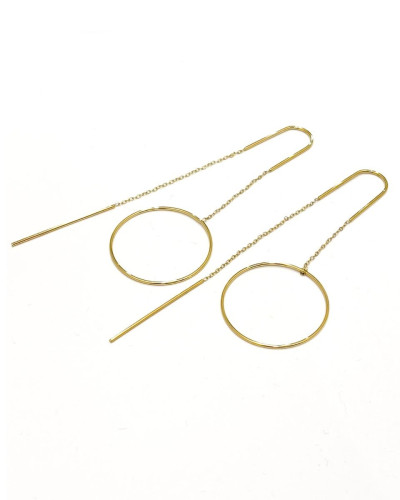 Boucles d'oreilles femme anneaux et descente acier doré