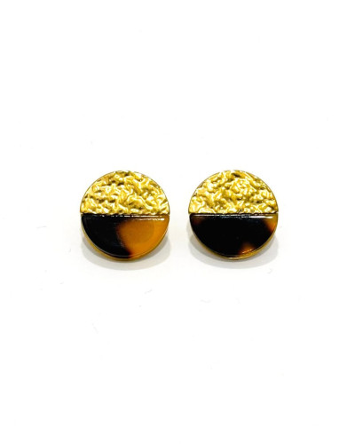 Boucles d'oreilles femme rondes acier doré et marbré