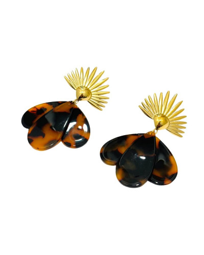 Boucles d'oreilles femme acier doré et perles marbrées Léonie