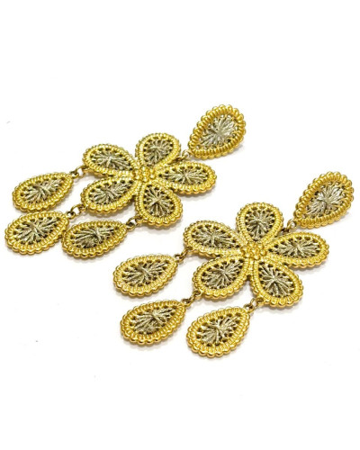 Boucles d'oreilles femme acier doré fil irisé fleurs