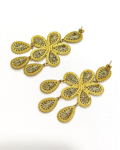 Boucles d'oreilles femme acier doré fil irisé fleurs