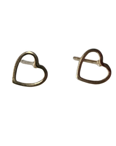 Boucles d'oreilles femme puces coeurs acier doré