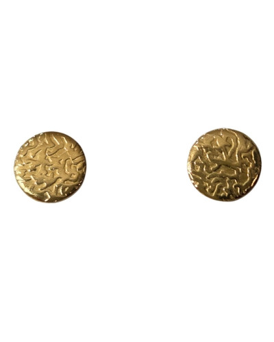 Boucles d'oreilles femme puces pastilles ciselées acier doré