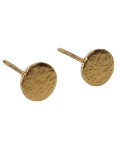Boucles d'oreilles femme puces pastilles ciselées acier doré