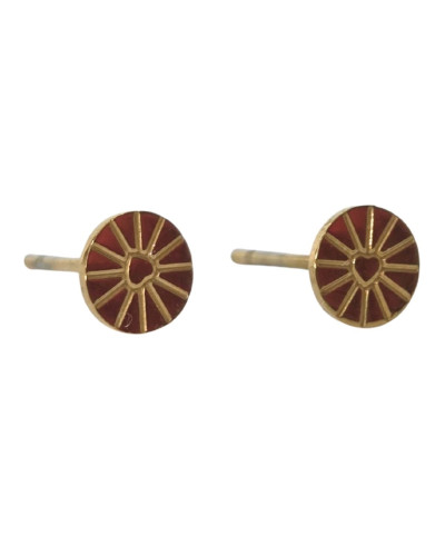 Boucles d'oreilles femme puces pastilles coeurs ciselés acier doré