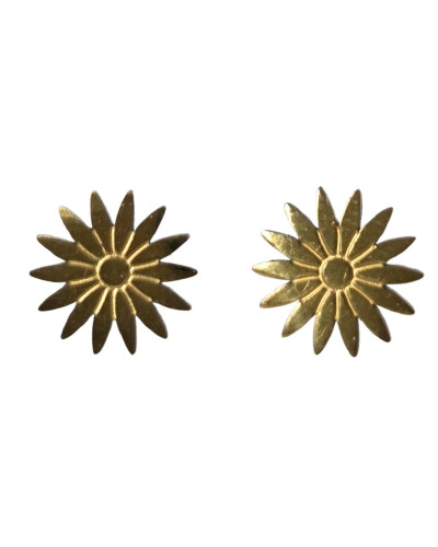 Boucles d'oreilles femme puces soleils ciselés acier doré