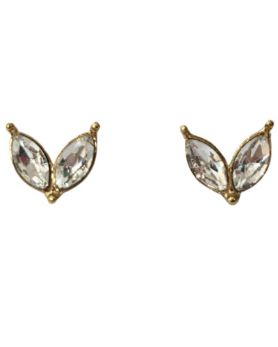 Boucles d'oreilles femme puces fleurs strass acier doré