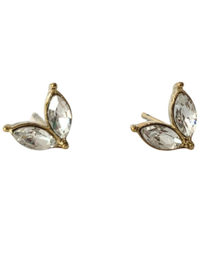 Boucles d'oreilles femme puces fleurs strass acier doré