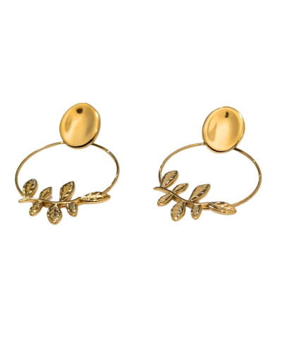 Boucles d'oreilles femme acier doré feuilles de laurier
