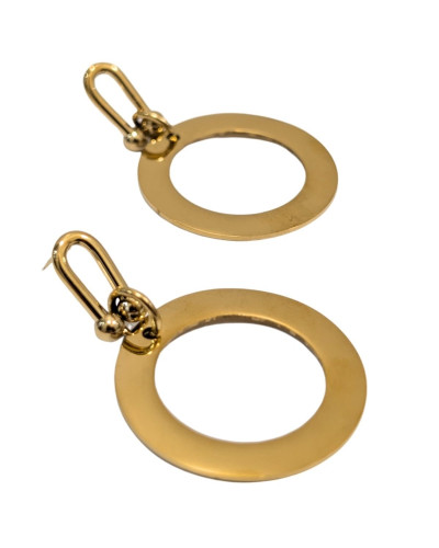 Boucles d'oreilles femme acier doré anneau pendant