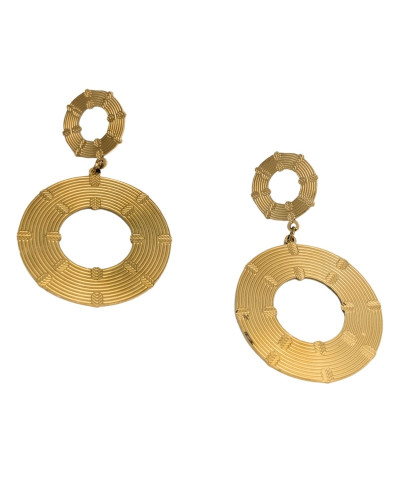 Boucles d'oreilles femme acier doré ronds supendus
