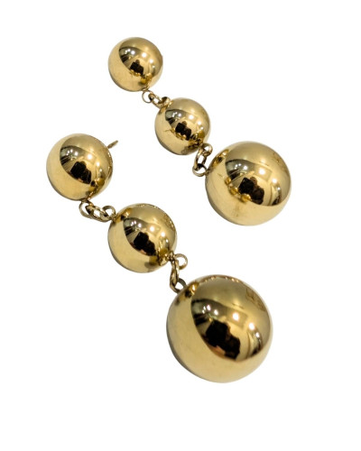 Boucles d'oreilles femme acier doré boules pendantes