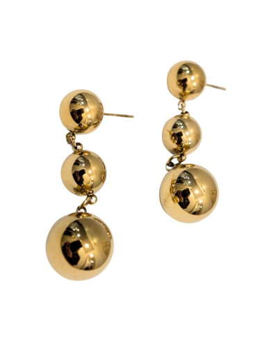 Boucles d'oreilles femme acier doré boules pendantes