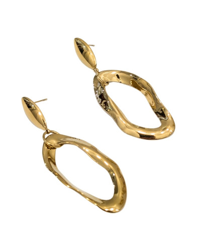 Boucles d'oreilles femme acier doré ovale pendant