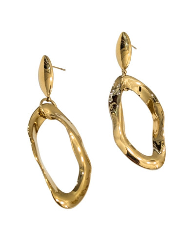 Boucles d'oreilles femme acier doré ovale pendant