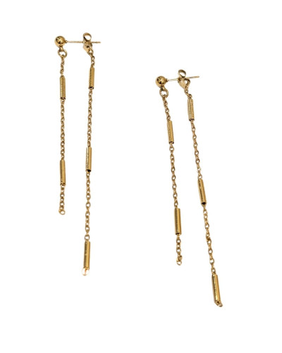 Boucles d'oreilles femme acier doré chaines pendantes