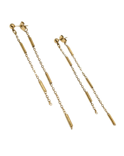 Boucles d'oreilles femme acier doré chaines pendantes