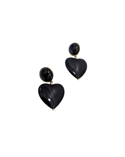 Boucles d'oreilles femme acier doré coeur noir