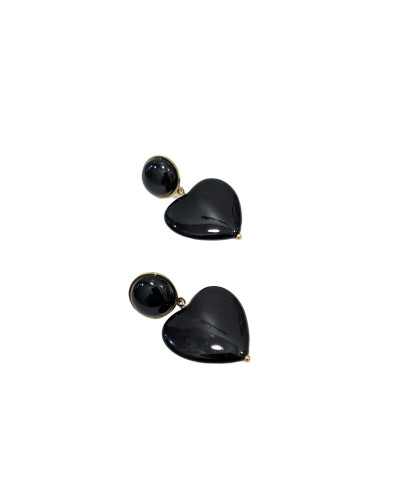 Boucles d'oreilles femme acier doré coeur noir