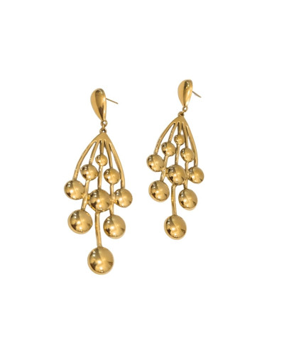 Boucles d'oreilles femme acier doré grappe pendante