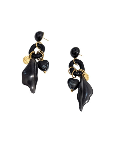 Boucles d'oreilles noires femme acier doré Prunille
