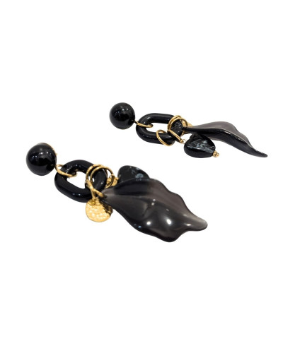 Boucles d'oreilles noires femme acier doré Prunille