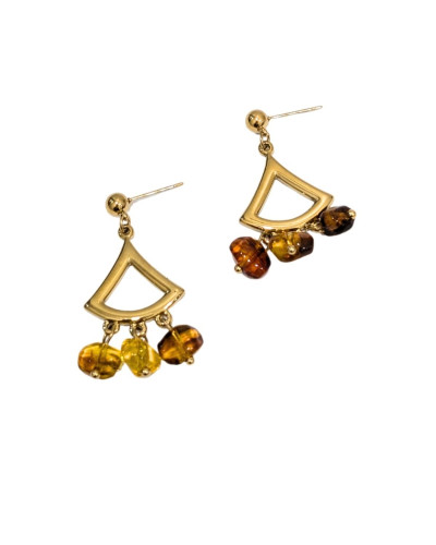 Boucles d'oreilles femme pendant acier doré et pampilles marrons