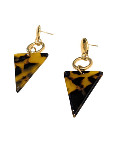 Boucles d'oreilles femme acier doré triangle léopard
