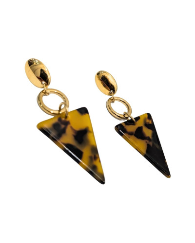 Boucles d'oreilles femme acier doré triangle léopard