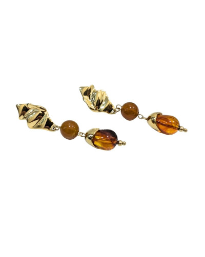Boucles d'oreilles femme acier doré et marron Azénor
