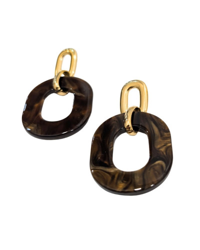 Boucles d'oreilles femme acier doré et marron Althéa