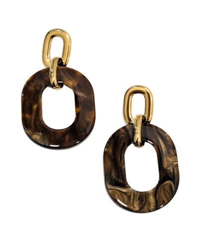 Boucles d'oreilles femme acier doré et marron Althéa