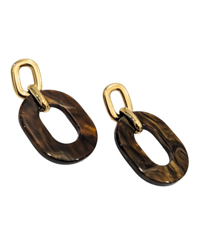 Boucles d'oreilles femme acier doré et marron Althéa