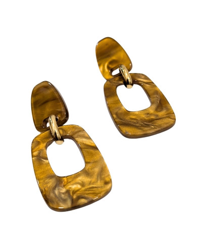 Boucles d'oreilles femme acier doré et camel