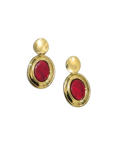 Boucles d'oreilles femme acier doré ovale rouge 