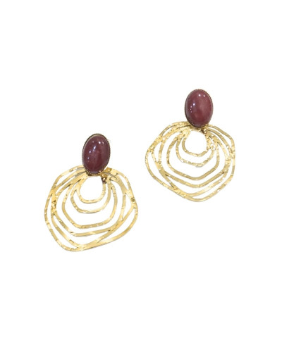 Boucles d'oreilles femme acier doré et bordeaux Eudoxie