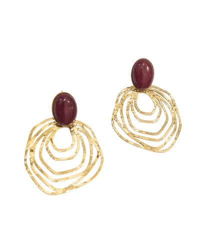 Boucles d'oreilles femme acier doré et bordeaux Eudoxie