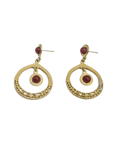 Boucles d'oreilles femme acier doré et bordeaux Orphélia