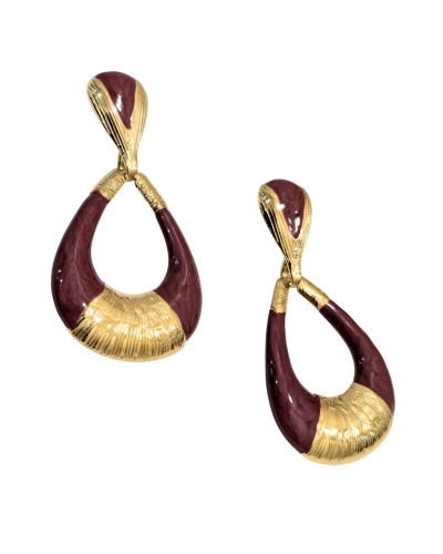 Boucles d'oreilles femme acier doré et bordeaux Zéphyrine