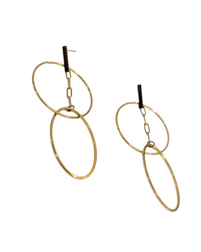 Boucles d'oreilles femme acier doré anneau et ovale entrelacés