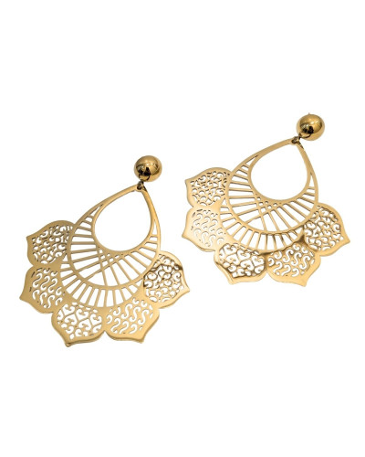 Boucles d'oreilles femme acier doré fleur de lotus