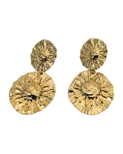 Boucles d'oreilles femme acier doré médaillon soleil