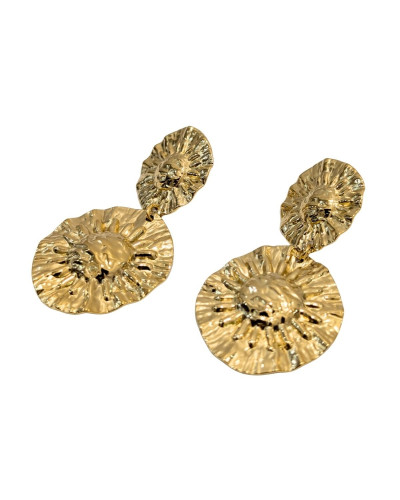 Boucles d'oreilles femme acier doré médaillon soleil
